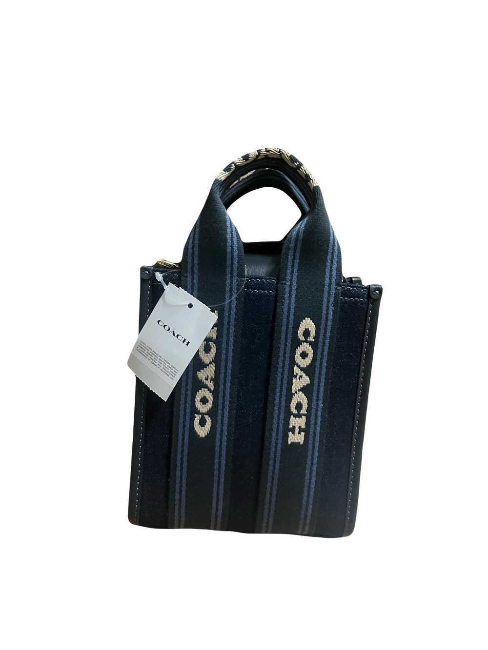 Coach Navy Canvas Mini Tote with Cream Logo Straps